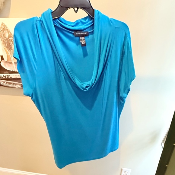 Cable & Gauge Blue Short Sleeve Cowl Neck Top Size XL - Picture 9 of 9